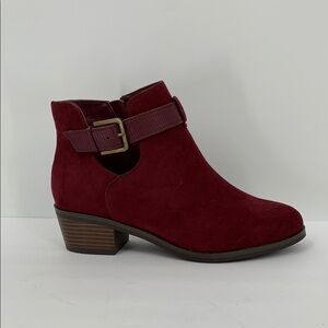 Market & Spruce Burgundy Suede Ankle Booties with Buckle